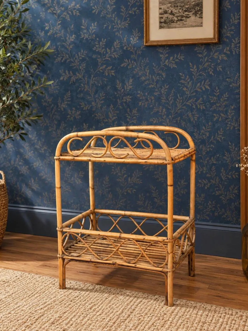 ✨ Petite étagère vintage en osier – esprit bohème ✨