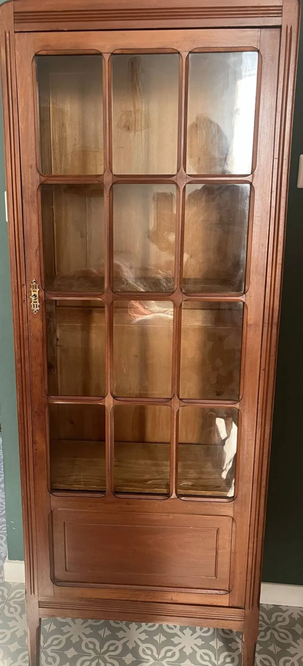 Petite vitrine ancienne style Art Déco en bois massif - H160cm