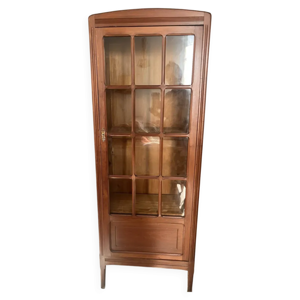 Petite vitrine ancienne style Art Déco en bois massif - H160cm