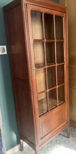 Petite vitrine ancienne style Art Déco en bois massif - H160cm