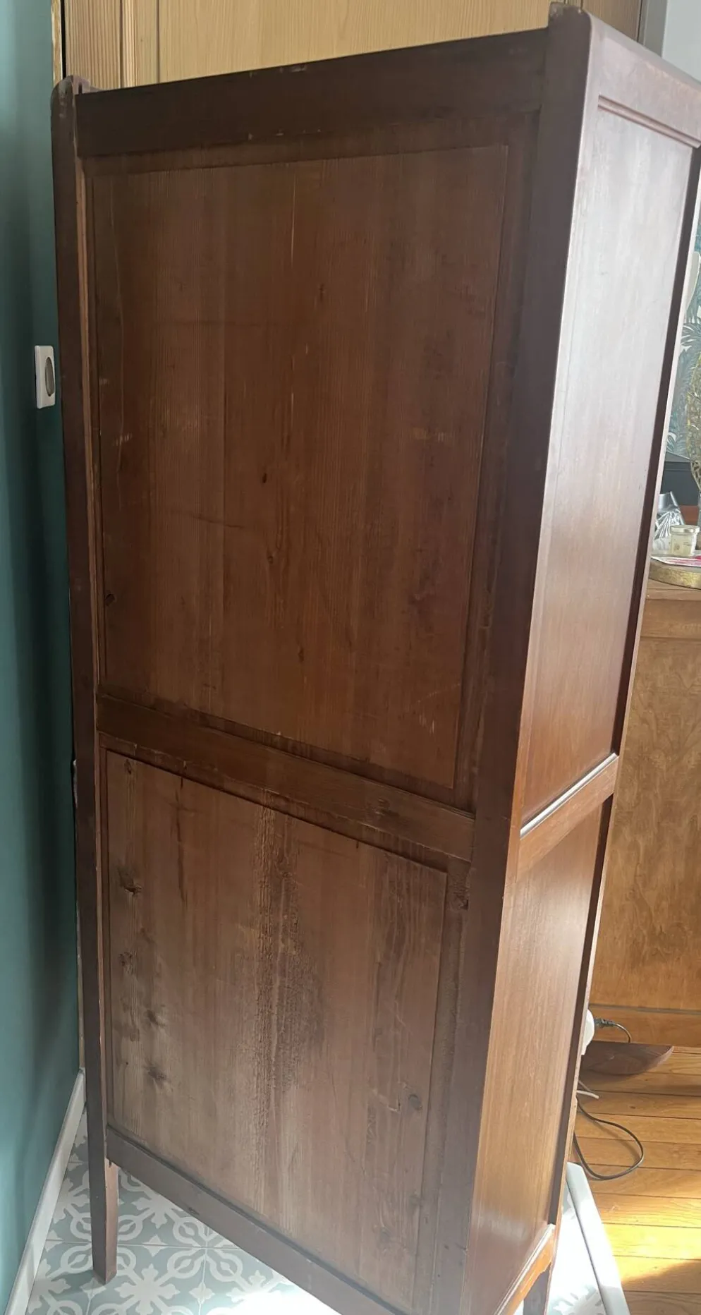Petite vitrine ancienne style Art Déco en bois massif - H160cm