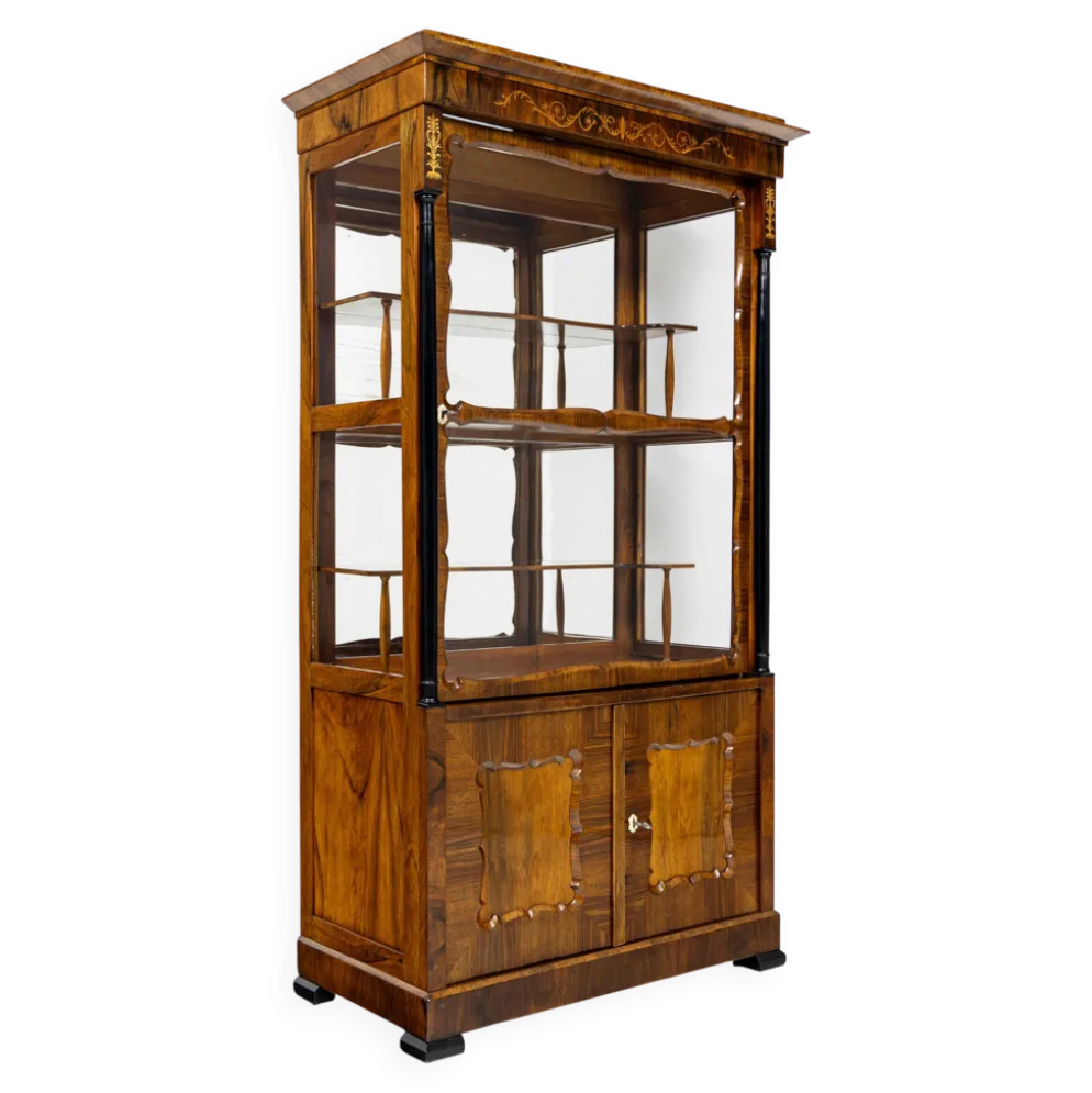 Petite vitrine Biedermeier / Louis-Philippe en noyer et bouleau 1840-1860