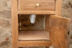 Petit lave-mains ancien en bois et marbre rouge