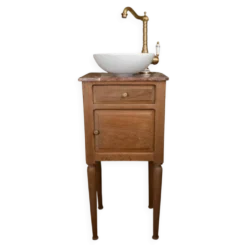 Petit lave-mains ancien en bois et marbre rouge