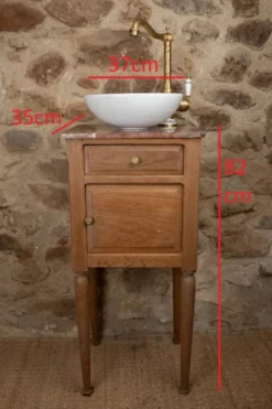 Petit lave-mains ancien en bois et marbre rouge