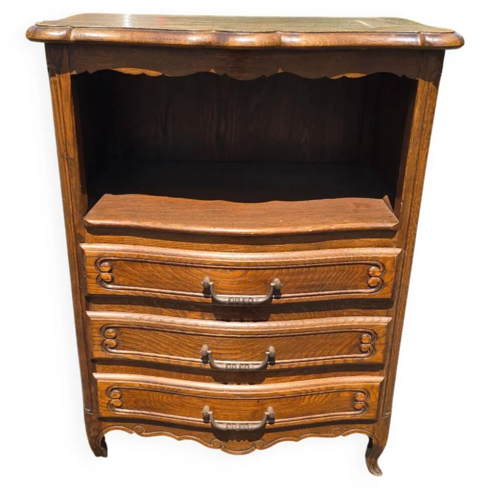 Petit meuble de chevet Louis XV en chêne – niche et 3 tiroirs