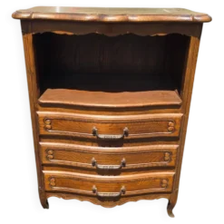 Petit meuble de chevet Louis XV en chêne – niche et 3 tiroirs