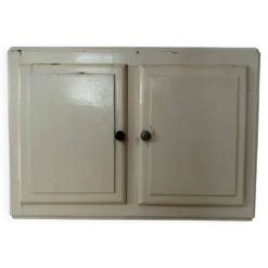 Petit meuble mural de métier vintage en bois peint crème- Années 50