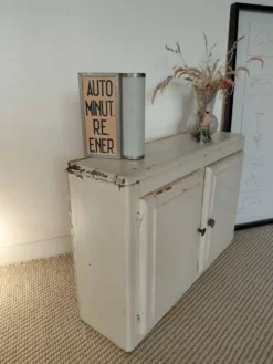 Petit meuble mural de métier vintage en bois peint crème- Années 50