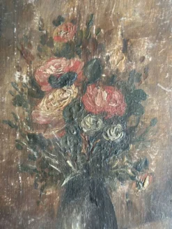 Petit meuble à tiroirs ancien en bois avec peinture florale, 1900
