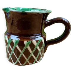 Petit pichet vintage en céramique émaillée brune décor géométrique