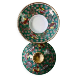 Petit plat couvert chinois en porcelaine, décor Wan Shou, années 1970-80
