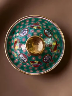 Petit plat couvert chinois en porcelaine, décor Wan Shou, années 1970-80