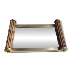 Petit plateau miroir vintage de style Art Déco en bois et métal