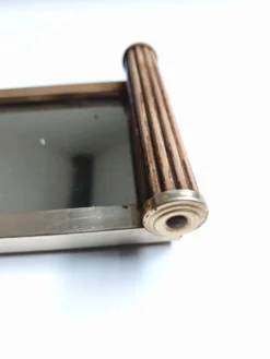 Petit plateau miroir vintage de style Art Déco en bois et métal