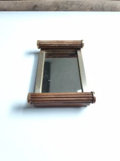 Petit plateau miroir vintage de style Art Déco en bois et métal