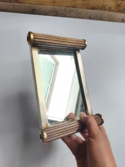 Petit plateau miroir vintage de style Art Déco en bois et métal
