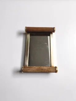Petit plateau miroir vintage de style Art Déco en bois et métal