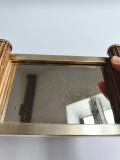 Petit plateau miroir vintage de style Art Déco en bois et métal