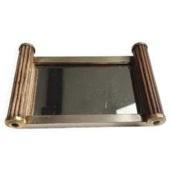 Petit plateau miroir vintage de style Art Déco en bois et métal
