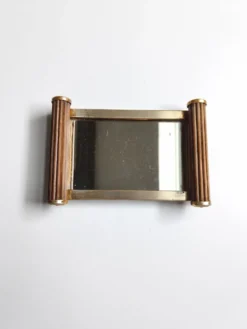 Petit plateau miroir vintage de style Art Déco en bois et métal