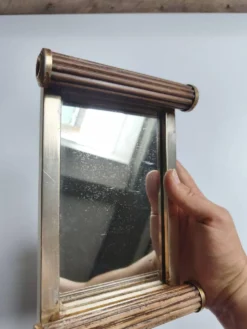 Petit plateau miroir vintage de style Art Déco en bois et métal