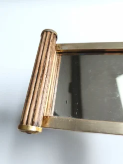 Petit plateau miroir vintage de style Art Déco en bois et métal