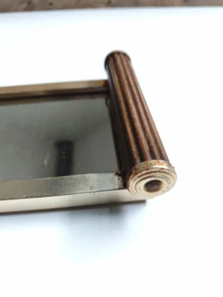 Petit plateau miroir vintage de style Art Déco en bois et métal