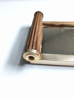 Petit plateau miroir vintage de style Art Déco en bois et métal