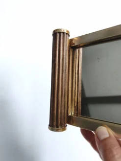 Petit plateau miroir vintage de style Art Déco en bois et métal