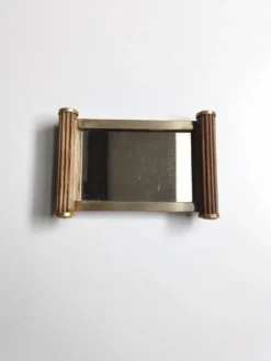 Petit plateau miroir vintage de style Art Déco en bois et métal