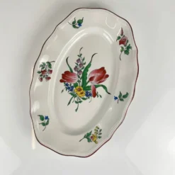 Petit plat ovale à bout plat modèle Réverbère par KG Lunéville, motif tulipe