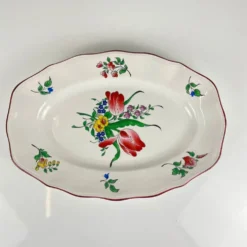 Petit plat ovale à bout plat modèle Réverbère par KG Lunéville, motif tulipe
