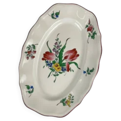 Petit plat ovale à bout plat modèle Réverbère par KG Lunéville, motif tulipe