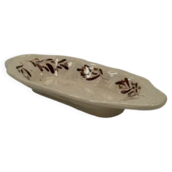 Petit plat ovale en céramique à glaçure craquelée, peint à la main