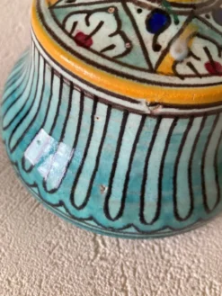 Petit pot à beurre Jobbana Maroc Fès 19ème siècle à décors de mille-pattes et géométriques