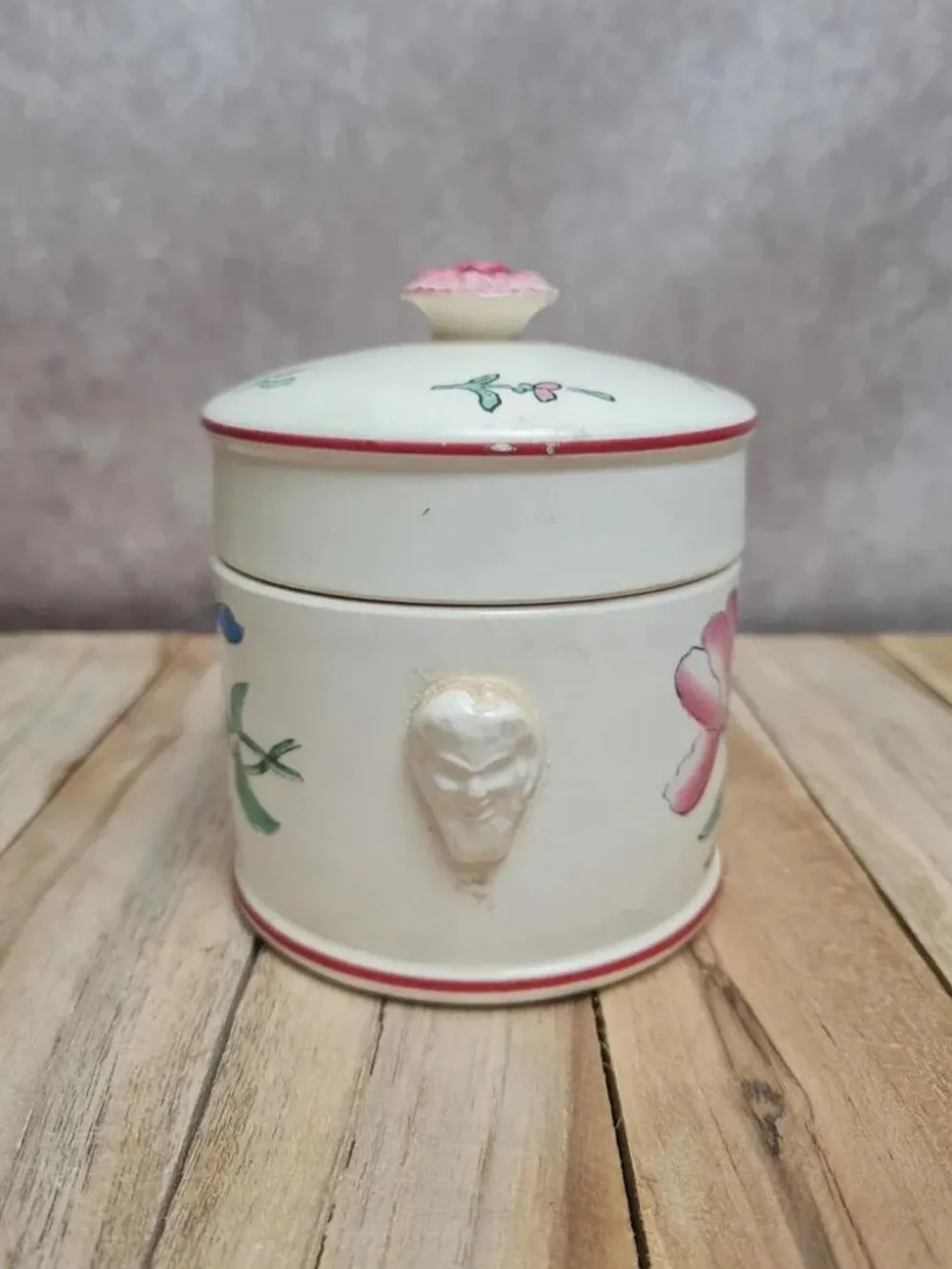 Petit pot couvert Sarreguemines ancien décor floral – charme vintage