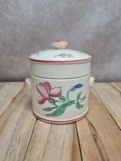 Petit pot couvert Sarreguemines ancien décor floral – charme vintage