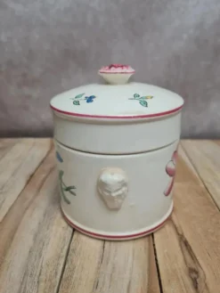 Petit pot couvert Sarreguemines ancien décor floral – charme vintage