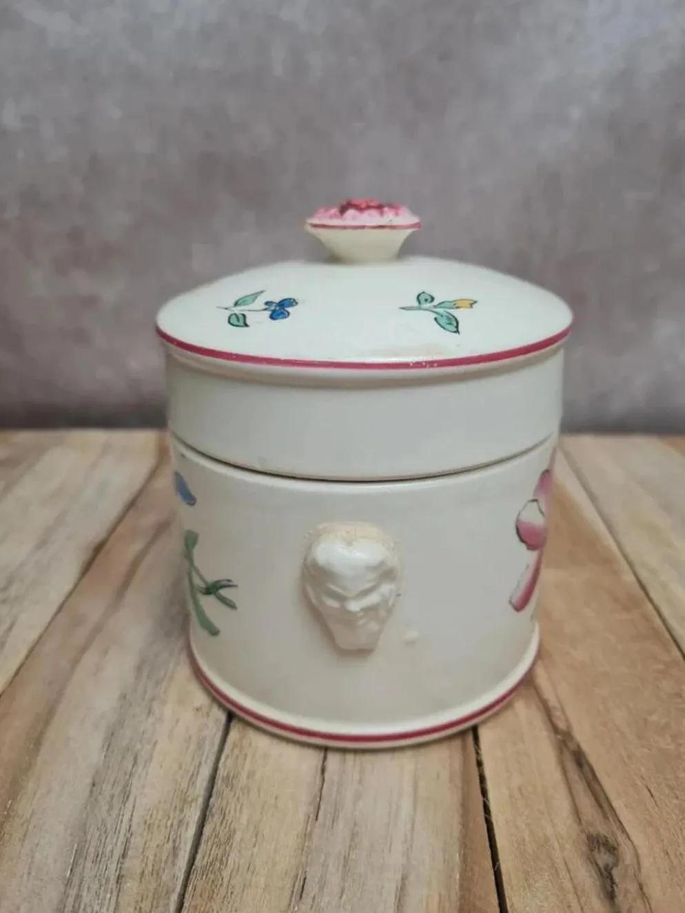 Petit pot couvert Sarreguemines ancien décor floral – charme vintage