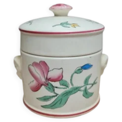Petit pot couvert Sarreguemines ancien décor floral – charme vintage