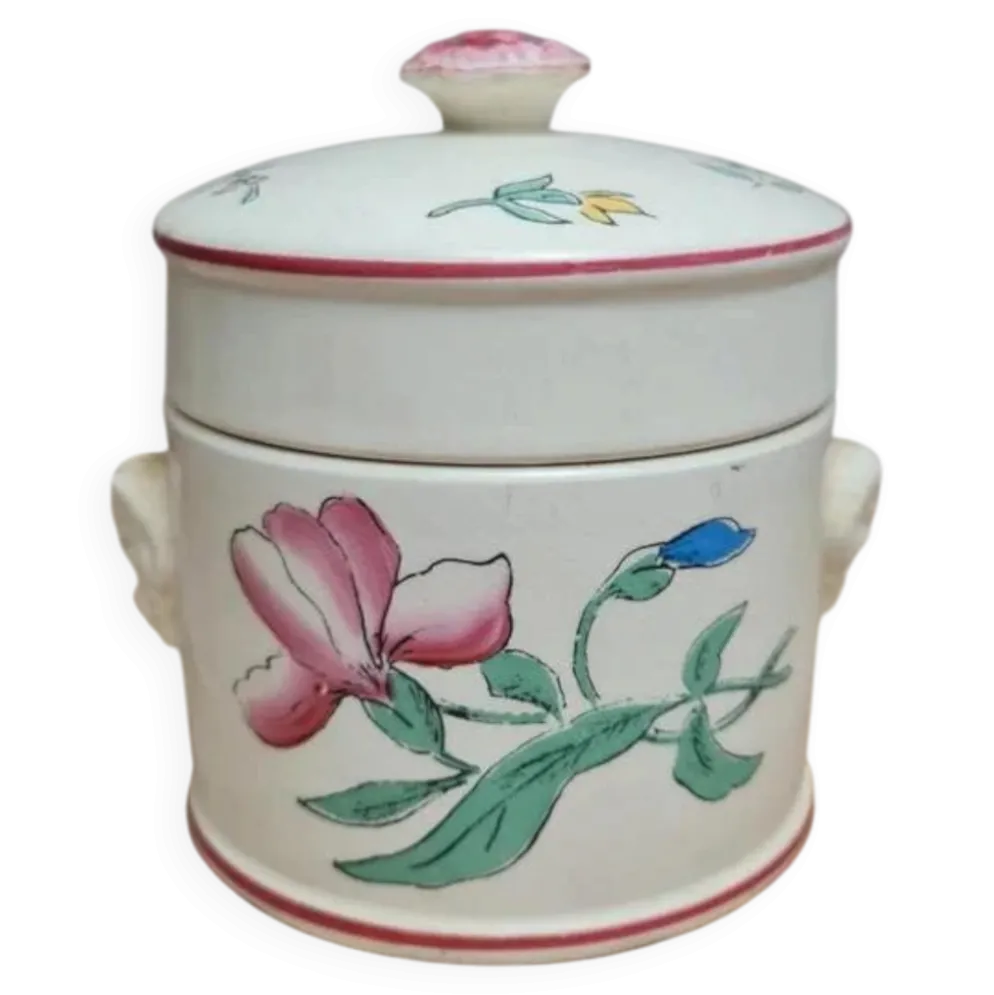 Petit pot couvert Sarreguemines ancien décor floral – charme vintage