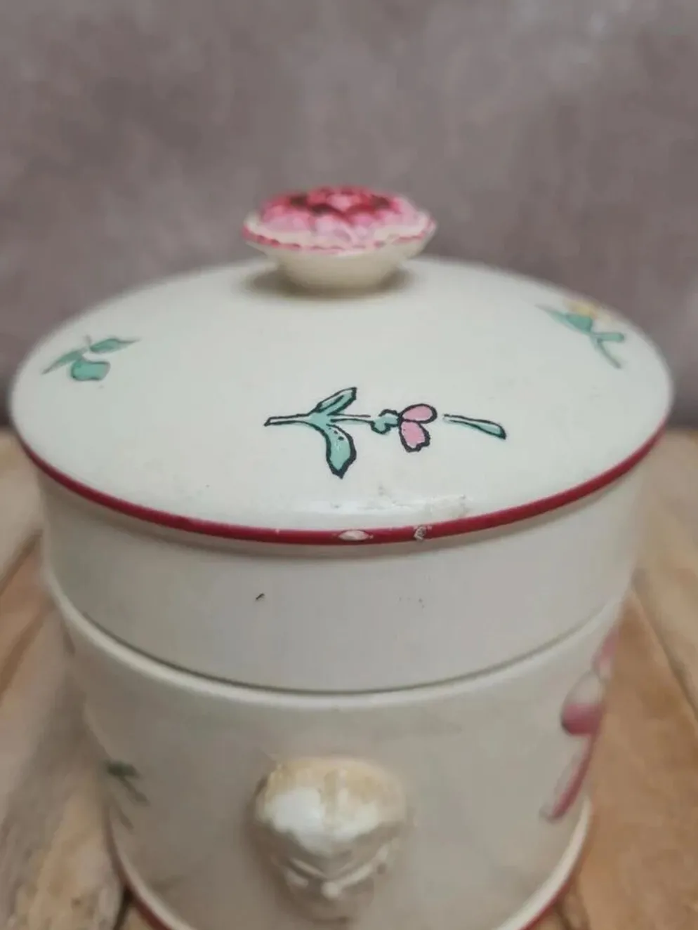 Petit pot couvert Sarreguemines ancien décor floral – charme vintage