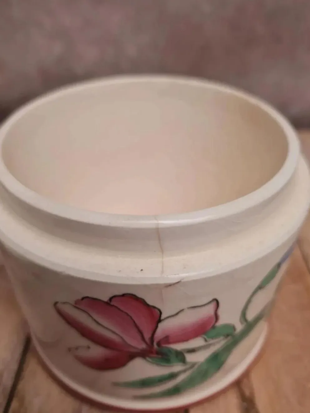 Petit pot couvert Sarreguemines ancien décor floral – charme vintage