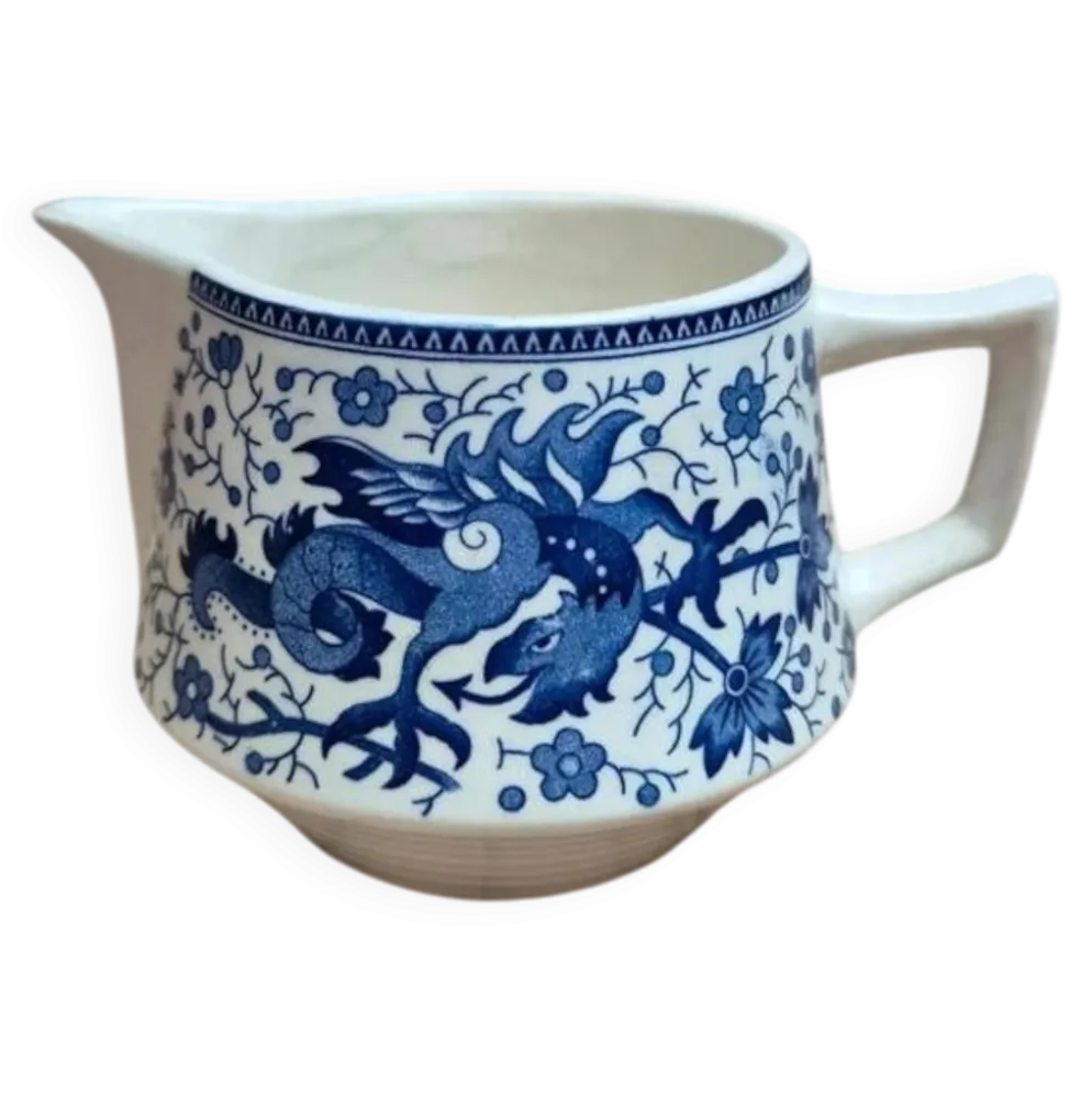 Petit pot à lait Boch Frères – La Louvière modèle Dragon – décor bleu – Belgique vintage