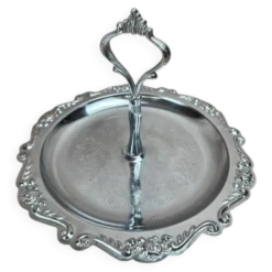 Petit présentoir rond vintage en métal chromé – style rocaille