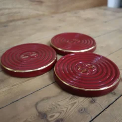 3 petits dessous de plats ou verres canards vintage bordeaux et liseré doré