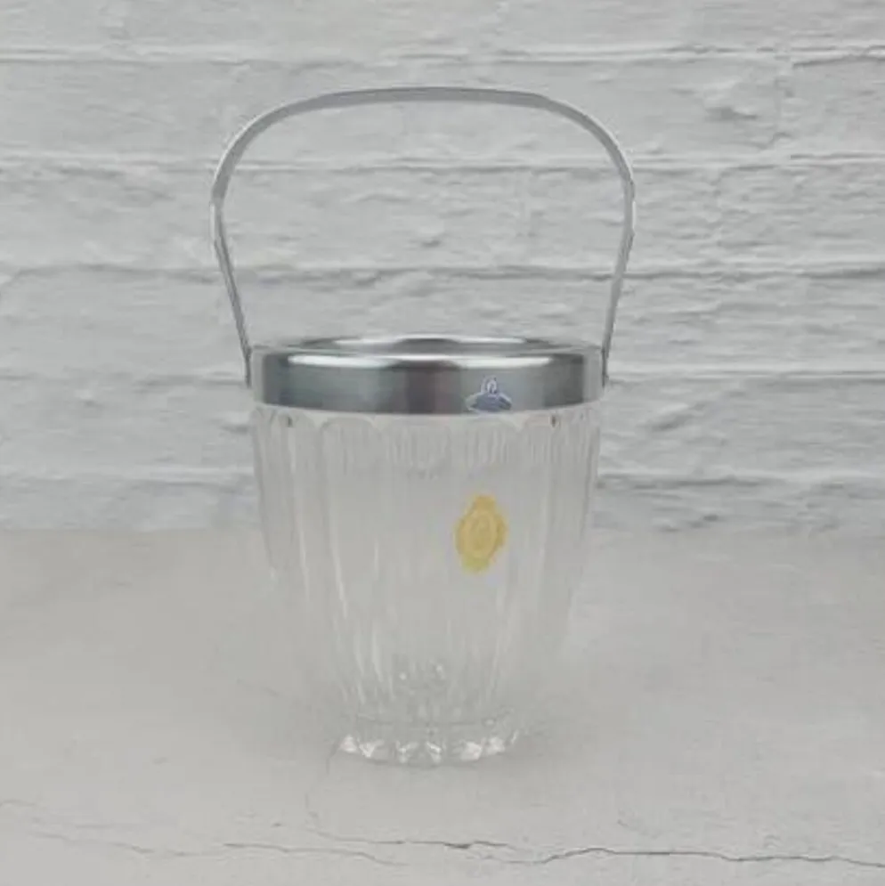Petit seau à glaçons en cristal transparent Demeyere et anse en inox