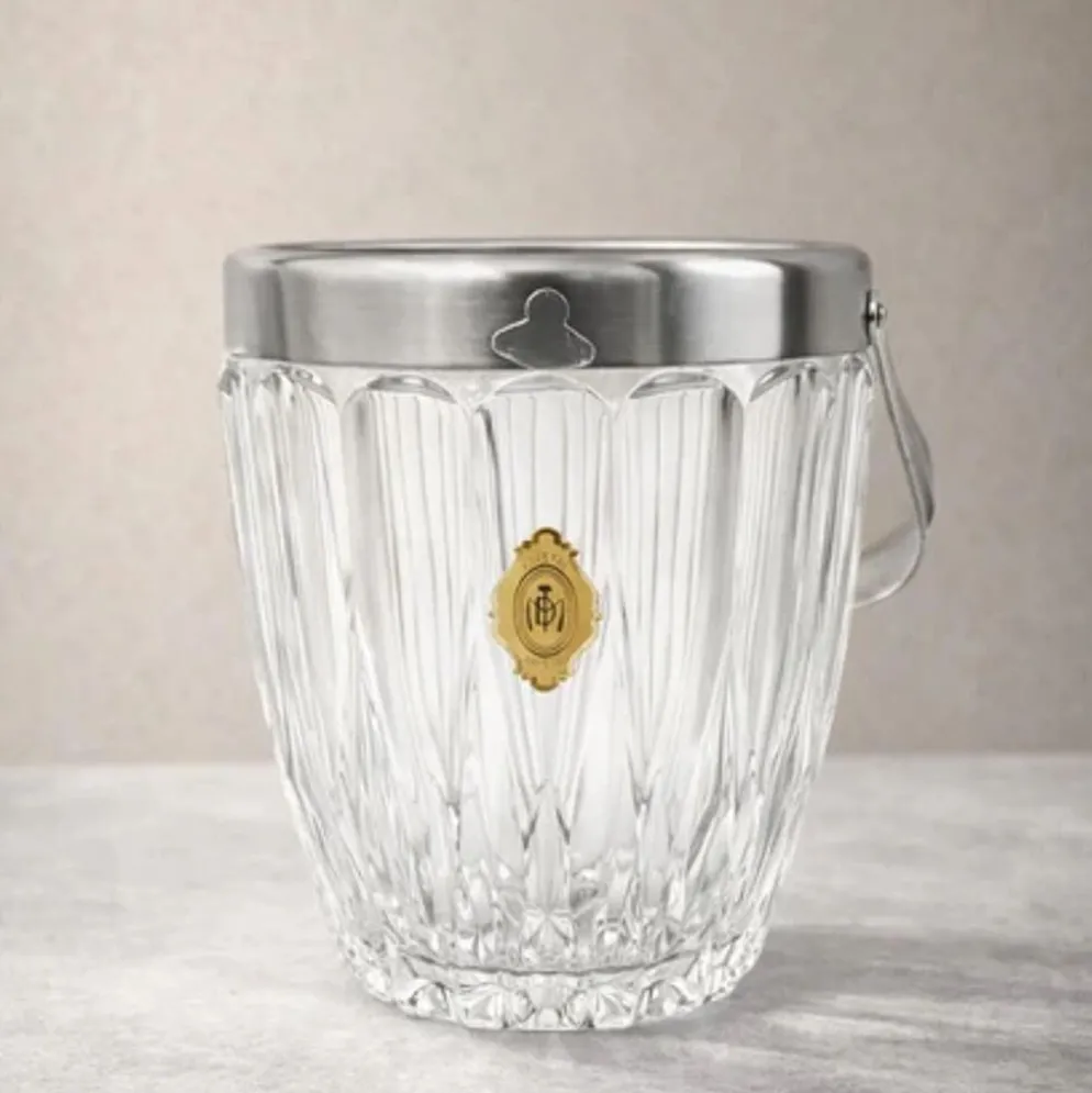 Petit seau à glaçons en cristal transparent Demeyere et anse en inox
