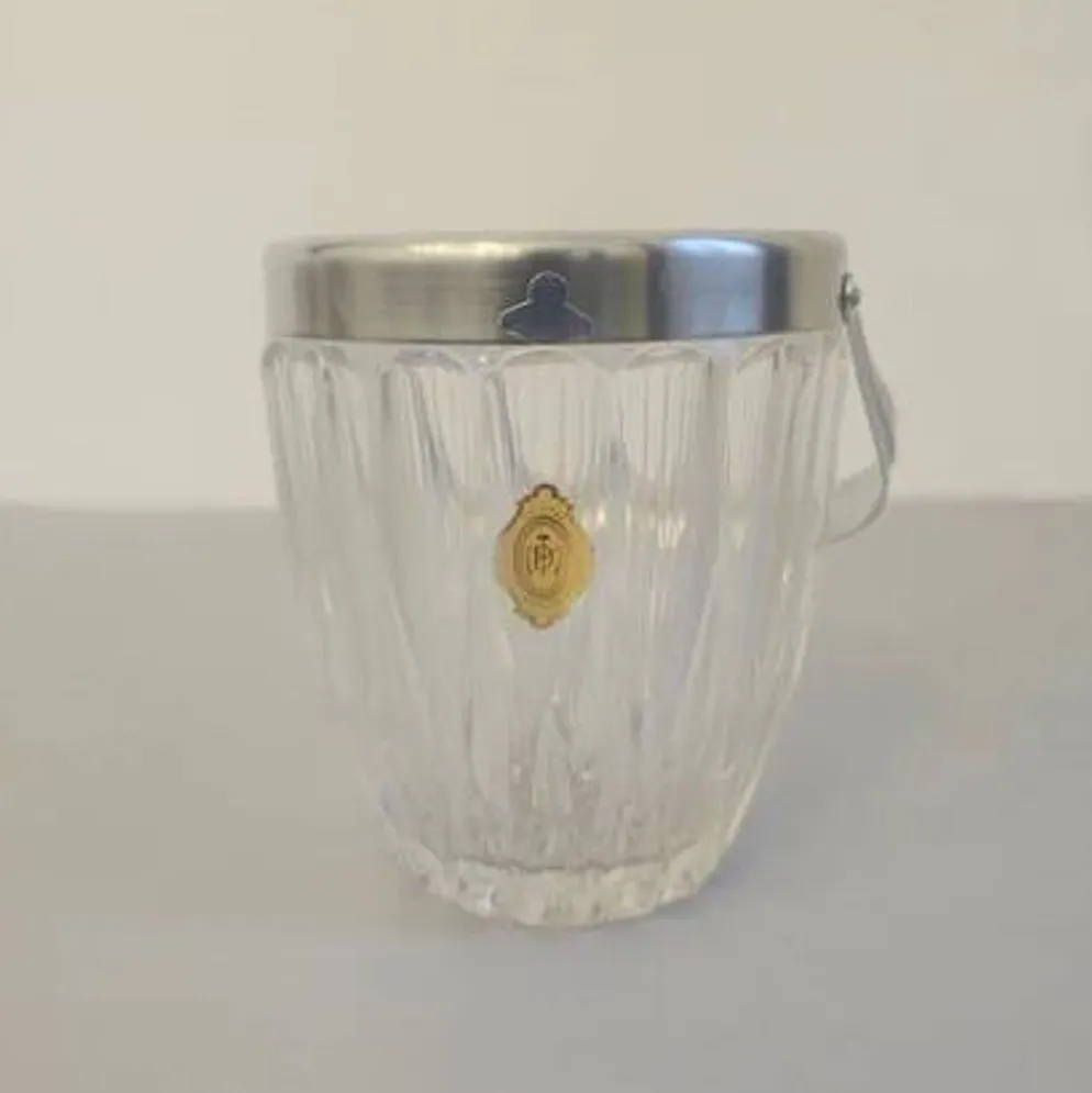 Petit seau à glaçons en cristal transparent Demeyere et anse en inox